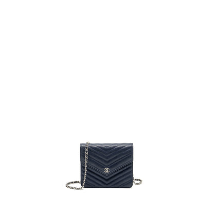 CHANEL Square Chevron Wallet On Chain Navy Caviar Navy SHW