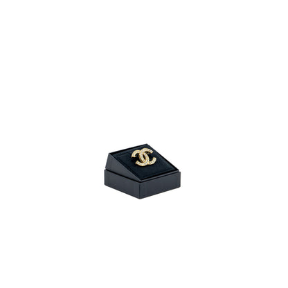 Chanel Crystal CC Logo Brooch Gold Tone