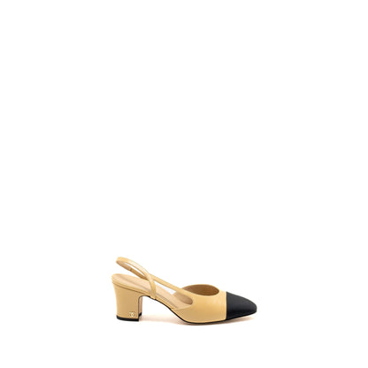 Chanel Size 37.5 Sling Back Beige/Black