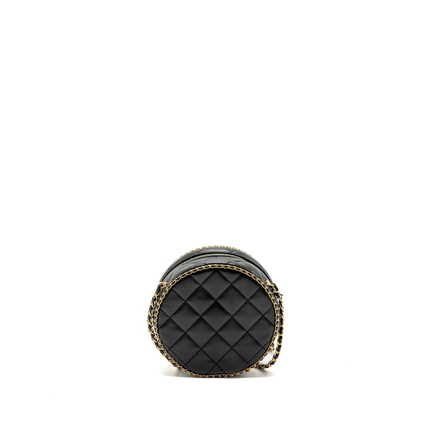 Chanel Round Vanity With Chain Lambskin Black GHW (microchip) no