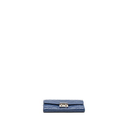 Dior Flap Wallet with Chain Patent Blue