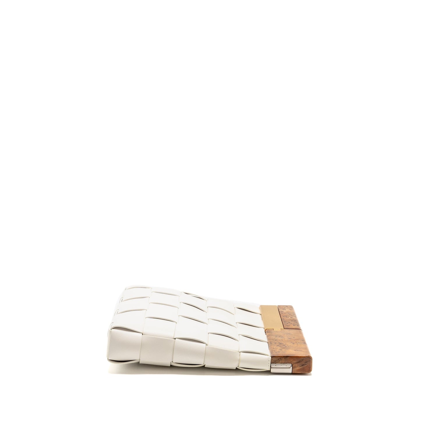 Bottega Veneta Cream Snap Clutch Purse Calfskin/Wood White Multicolour Hardware