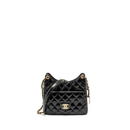 Chanel 23C Hobo Bag Shiny Calfskin Black Brushed GHW (Microchip)