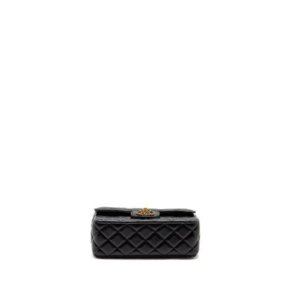 Chanel 24c Detail Top Handle Flap Bag Lambskin Black GHW (microchip)