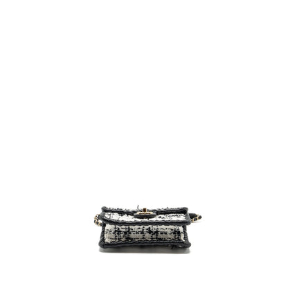 CHANEL Seasonal Mini Square Flap Bag Tweed White/Black LGHW (Microchip)