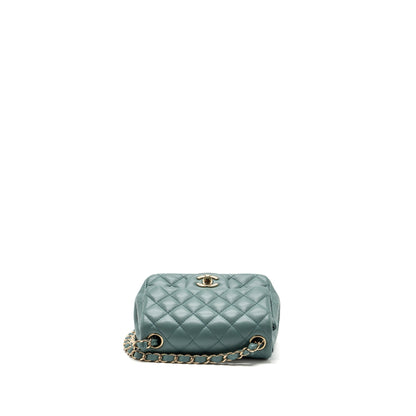 Chanel classic mini square flap bag lambskin green LGHW (microchip)