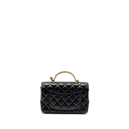 Chanel 24c Detail Top Handle Flap Bag Lambskin Black GHW (microchip)