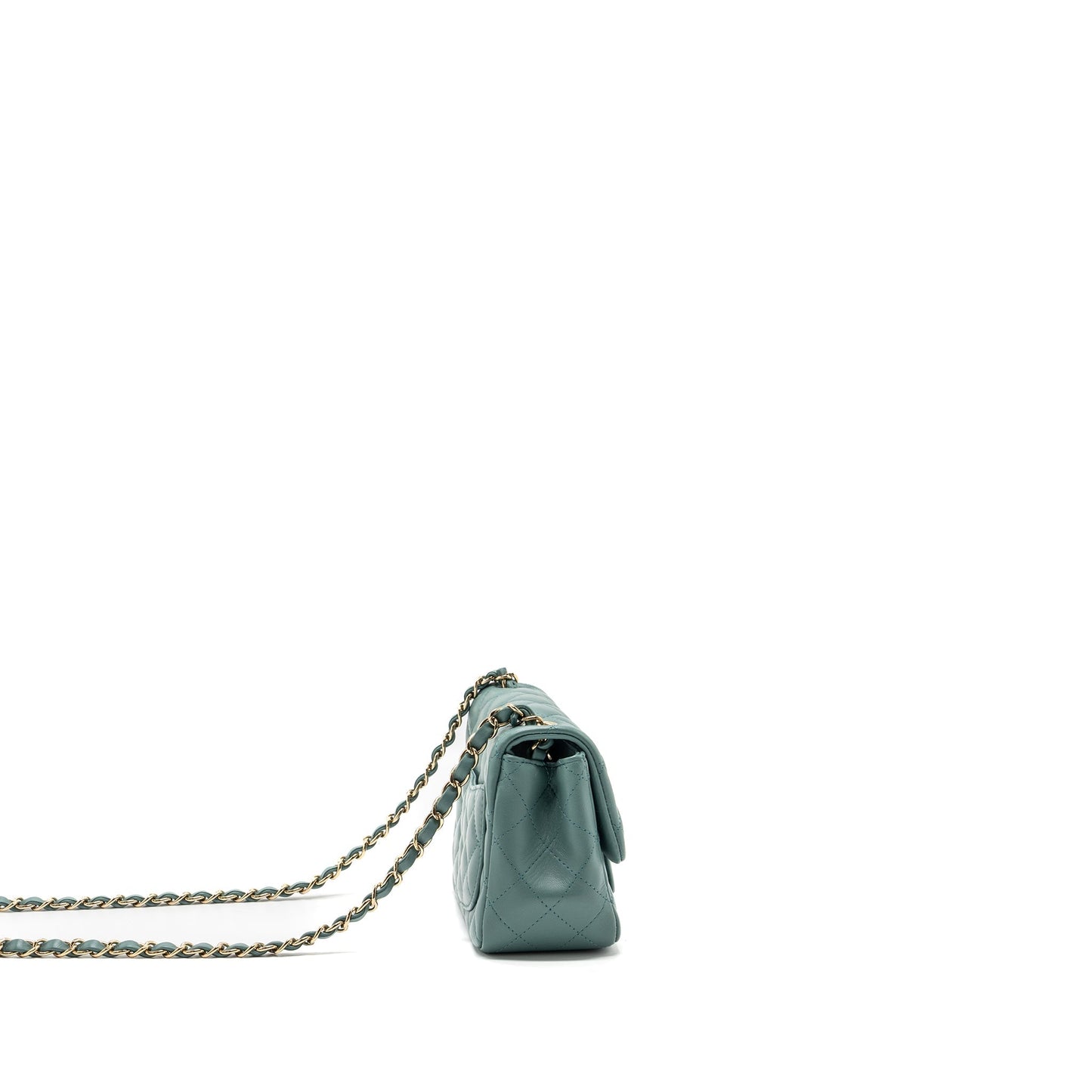 Chanel classic mini square flap bag lambskin green LGHW (microchip)