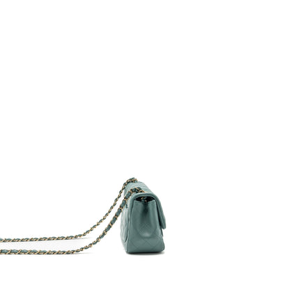 Chanel classic mini square flap bag lambskin green LGHW (microchip)