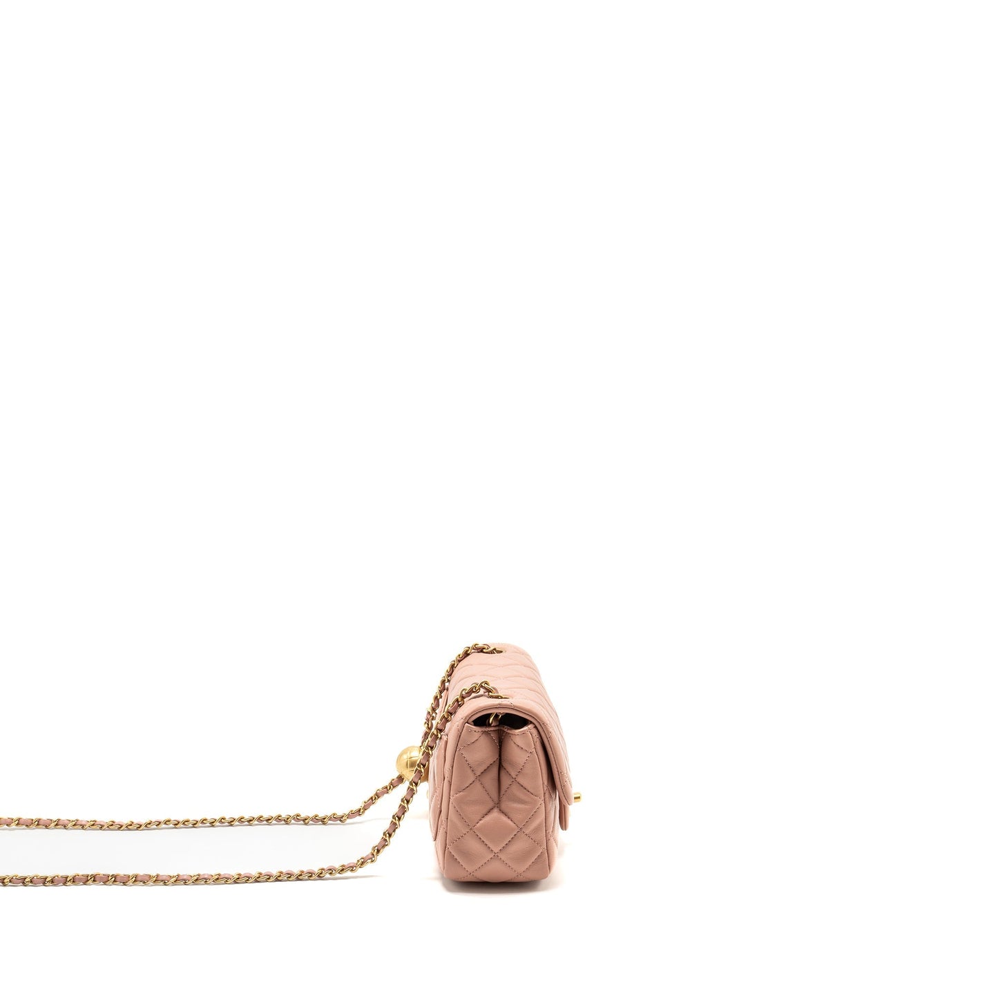 Chanel Pearl Crush Mini Square Flap Bag Lambskin Pink GHW(Microchip)