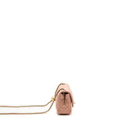 Chanel Pearl Crush Mini Square Flap Bag Lambskin Pink GHW(Microchip)