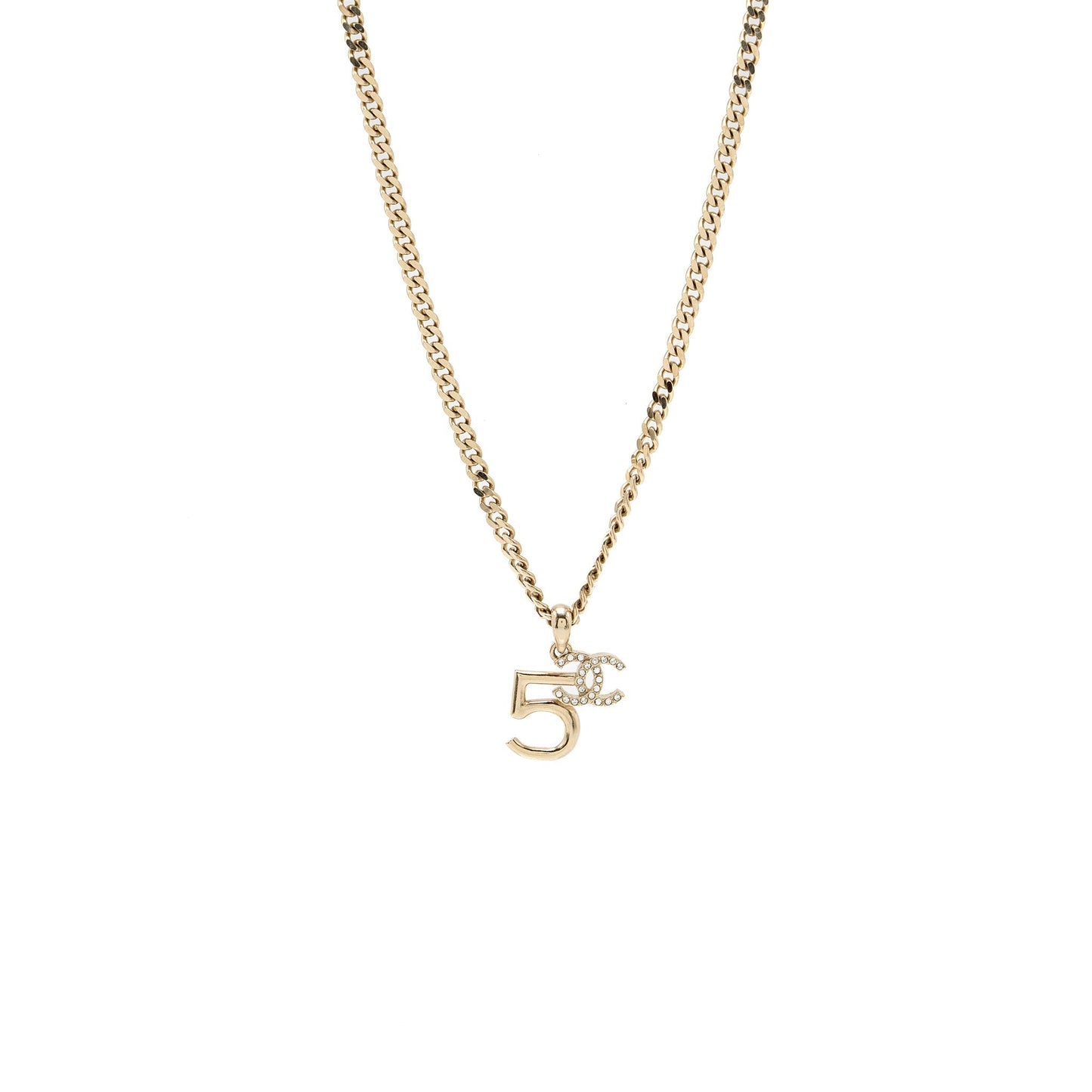 Chanel no5/cc logo necklace crystal Light Gold Tone