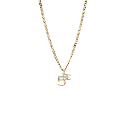 Chanel no5/cc logo necklace crystal Light Gold Tone
