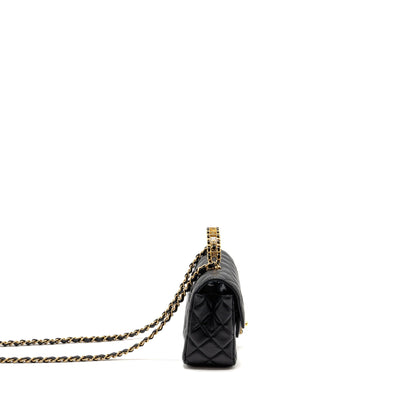 Chanel 24c Detail Top Handle Flap Bag Lambskin Black GHW (microchip)