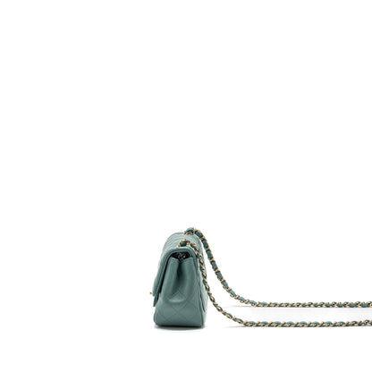 Chanel classic mini square flap bag lambskin green LGHW (microchip)