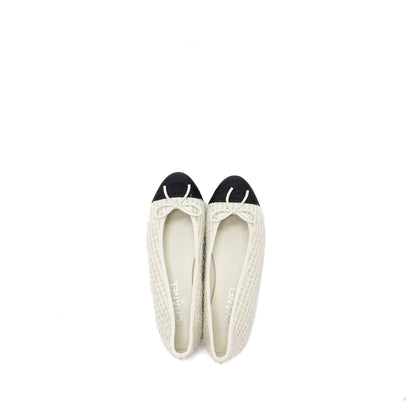 Chanel Size 37 Ballerinas Tweed/ Canvas Black/White/Multicolur