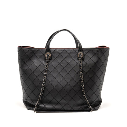 Chanel on the road stitched tote bag calfskin black ruthenium silver hardware