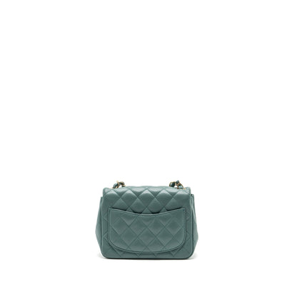 Chanel classic mini square flap bag lambskin green LGHW (microchip)