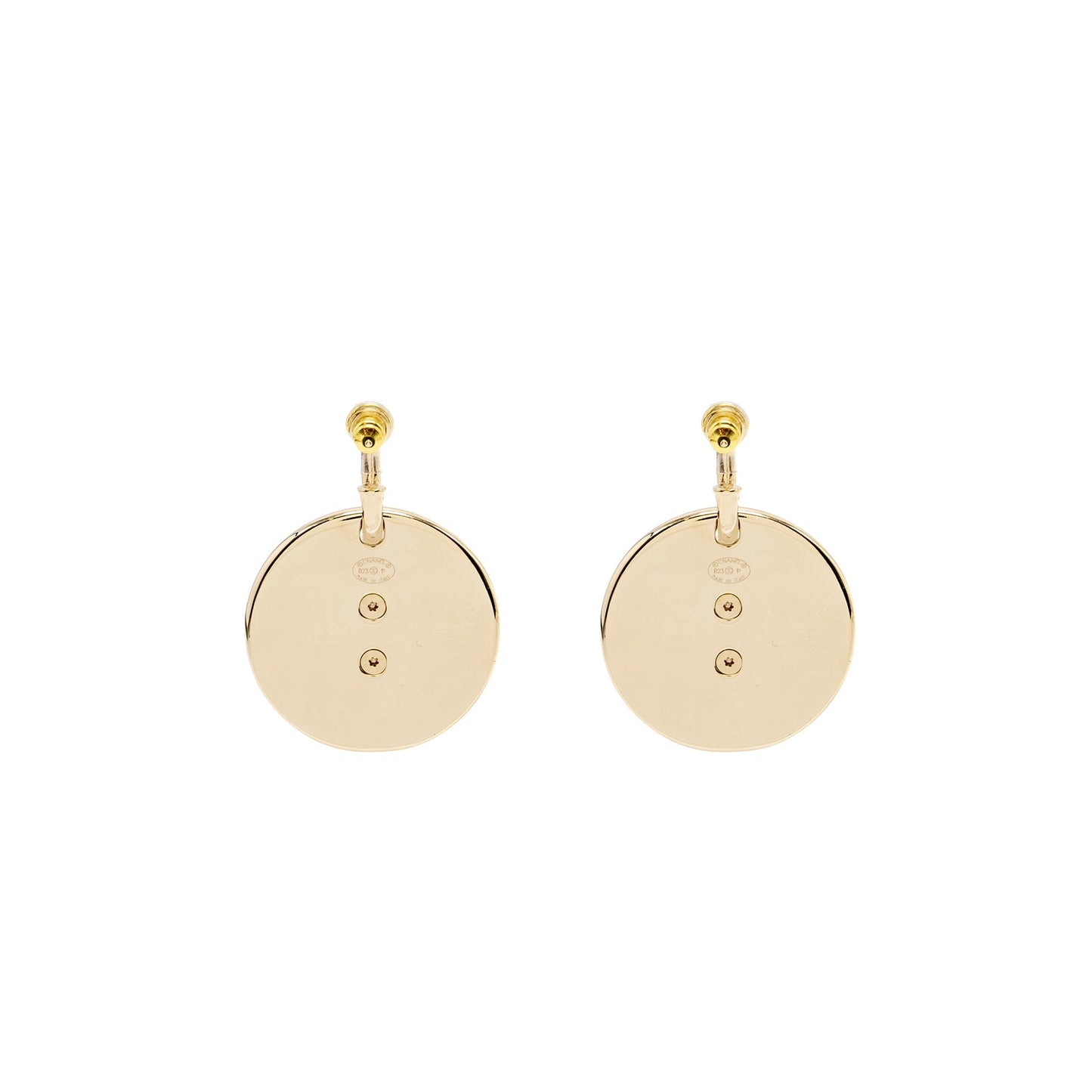 Chanel giant round and cc logo drop earrings light gold tone
