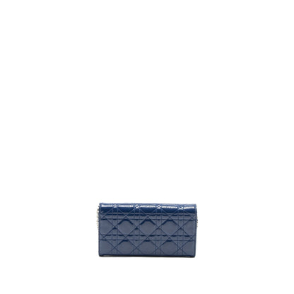 Dior Flap Wallet with Chain Patent Blue