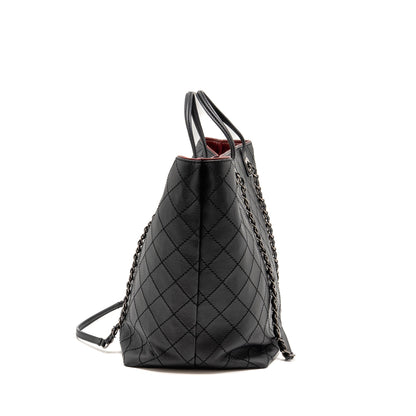Chanel on the road stitched tote bag calfskin black ruthenium silver hardware