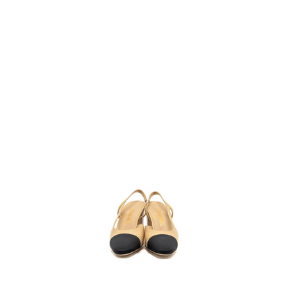 Chanel Size 36 Slingback Pumps Leather Beige / Black