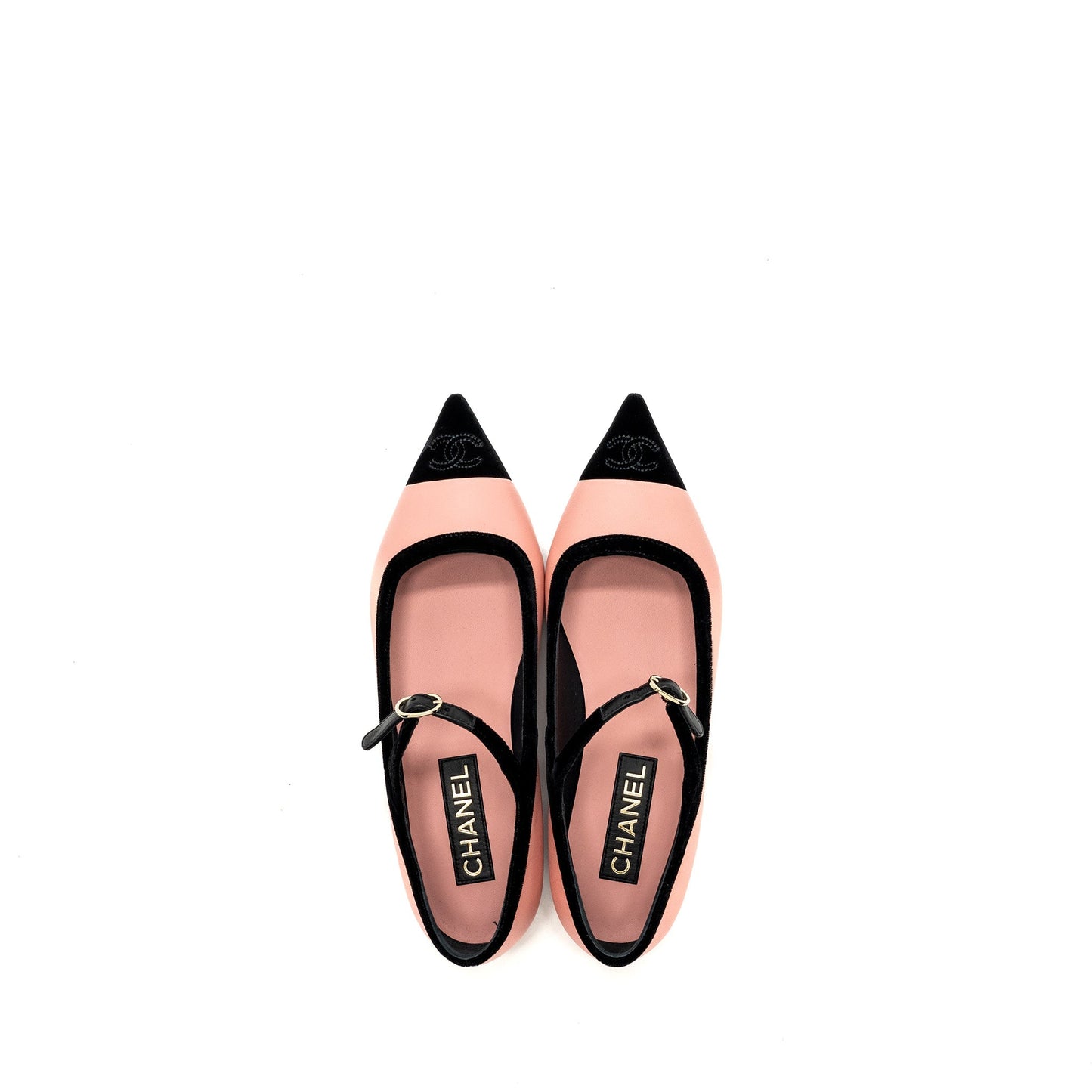 Chanel size 39.5 22K mery janes shoes lambskin / velvet pink / black LGHW