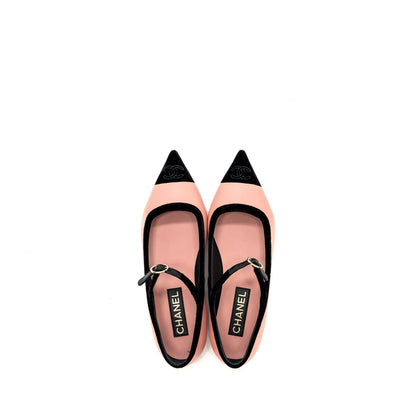 Chanel size 39.5 22K mery janes shoes lambskin / velvet pink / black LGHW