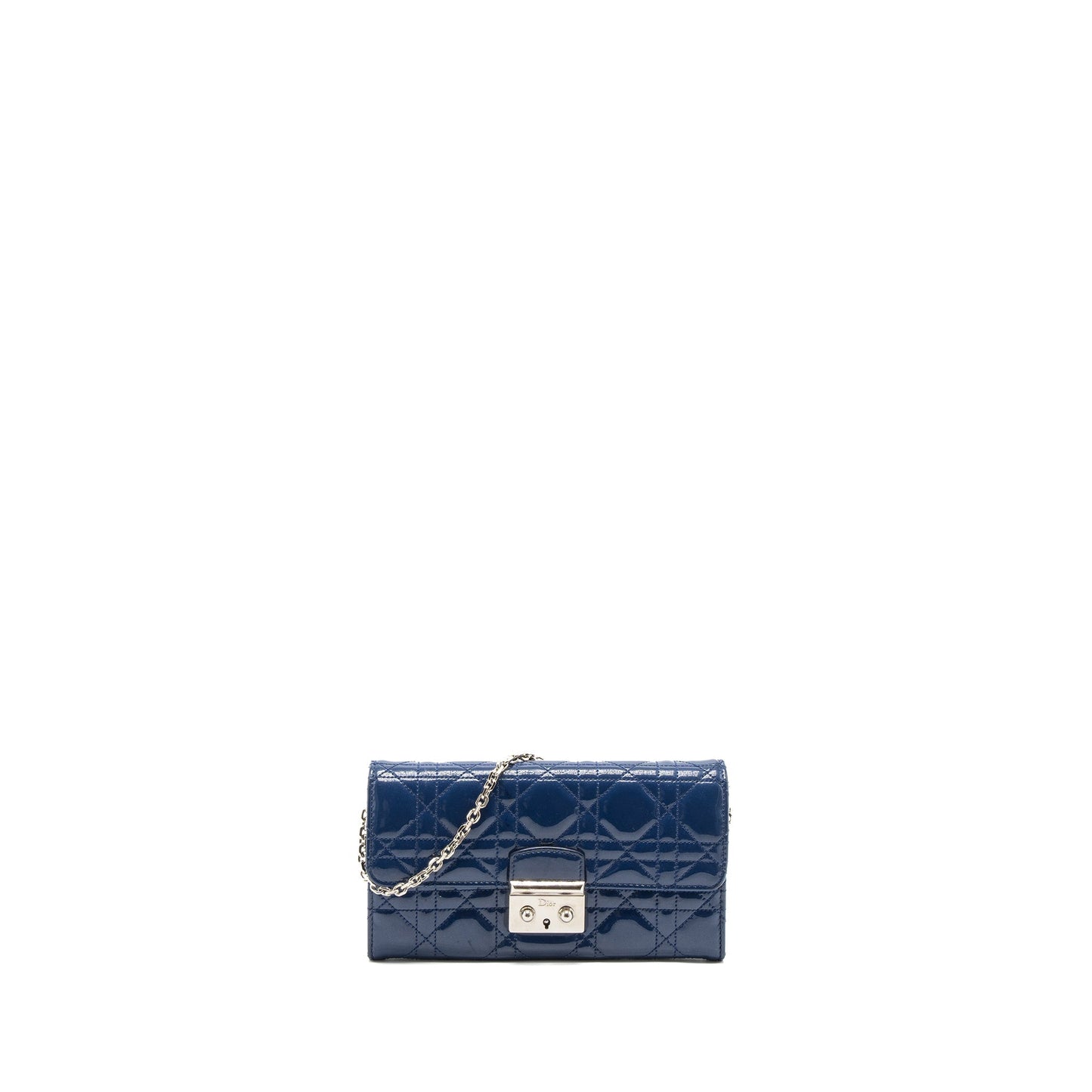 Dior Flap Wallet with Chain Patent Blue