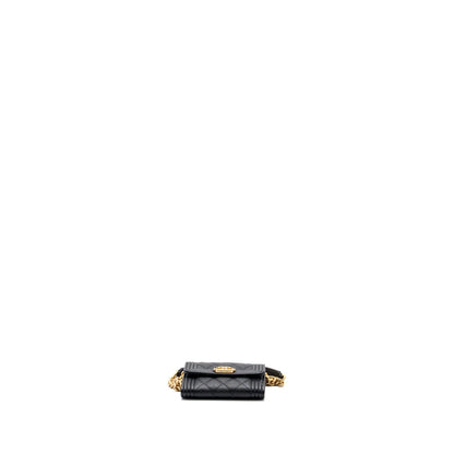 Chanel boy card holder with chain caviar black GHW