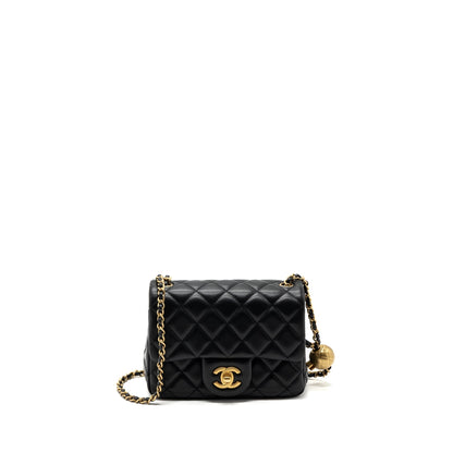 Chanel Pearl Crush Mini  Square Flap Bag Lambskin Black GHW (microchip)
