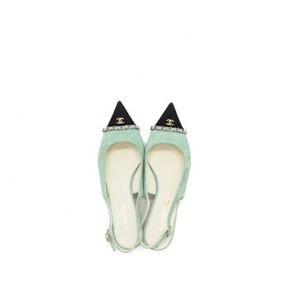 Chanel size 39 23P slingbacks suede /calfskin light blue / black LGHW