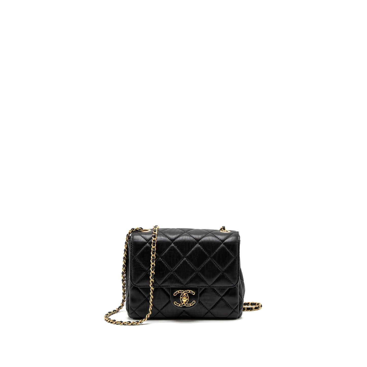Chanel Quilted Square Flap Bag Goatskin Black Brushed GHW (Microchip)