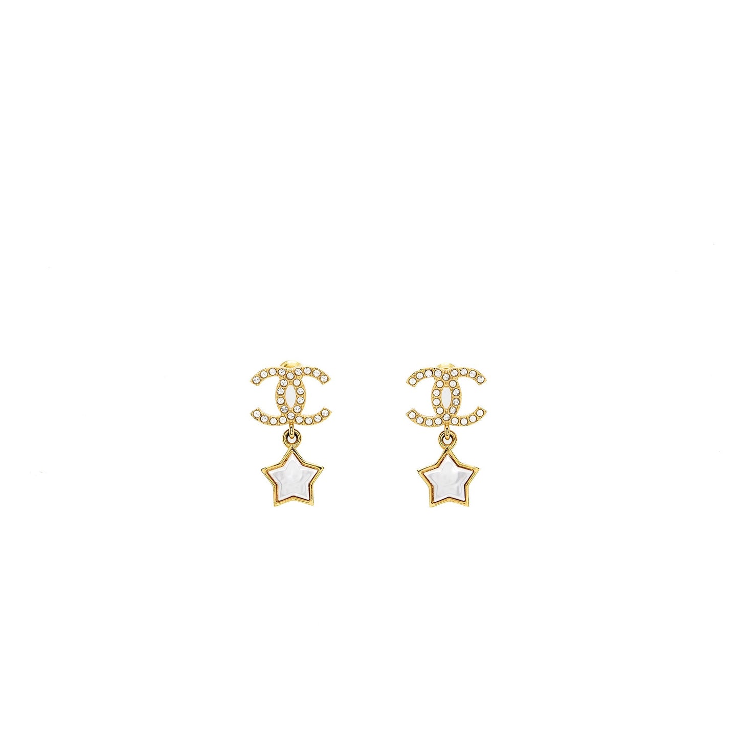 Chanel CC Logo Star Dropped earrings Pearl/Crystal/Gold Tone