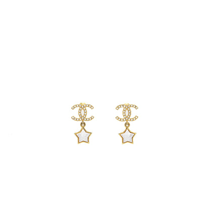 Chanel CC Logo Star Dropped earrings Pearl/Crystal/Gold Tone