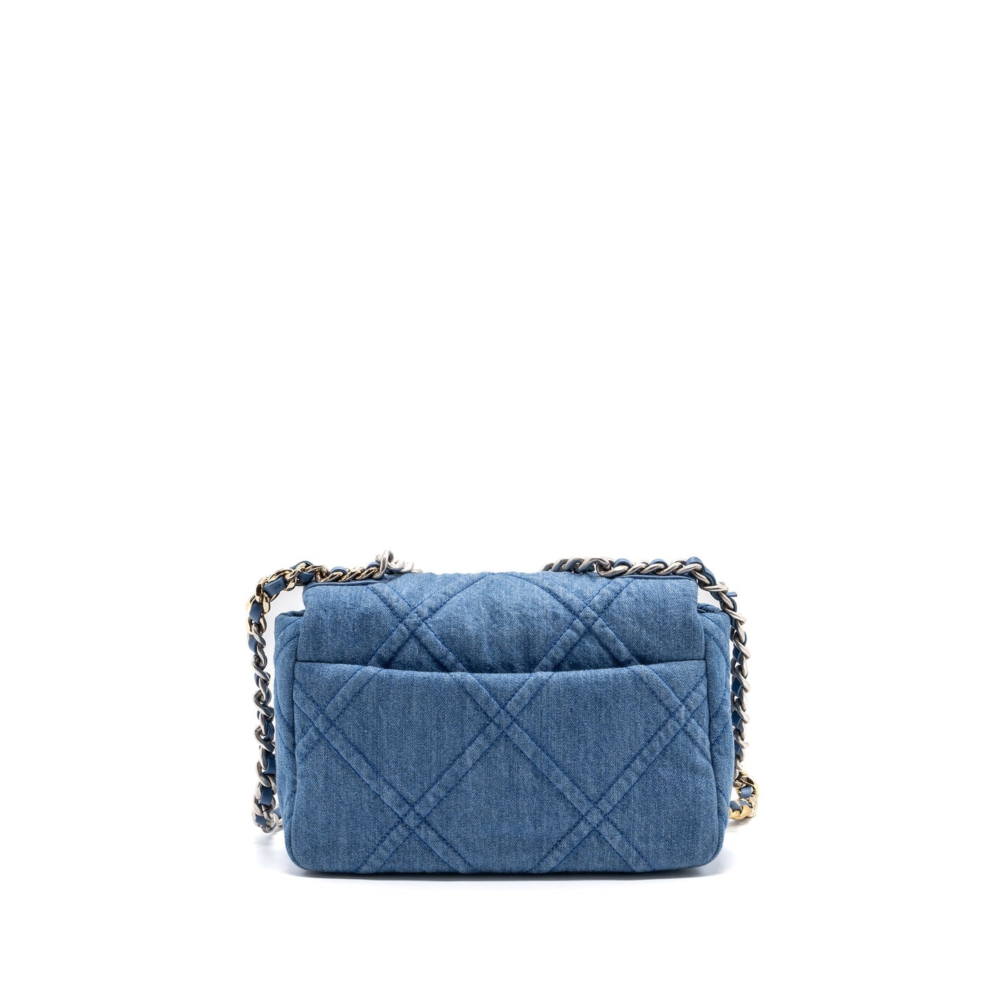 chanel small 19 bag denim light blue multicolour hardware (microchip)