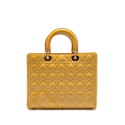 Dior Large Lady Dior Patent Leather Beige