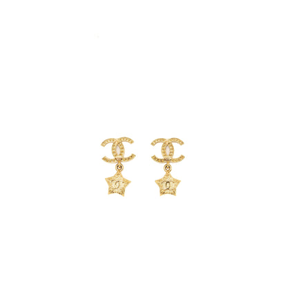 Chanel CC Logo Star Dropped earrings Pearl/Crystal/Gold Tone