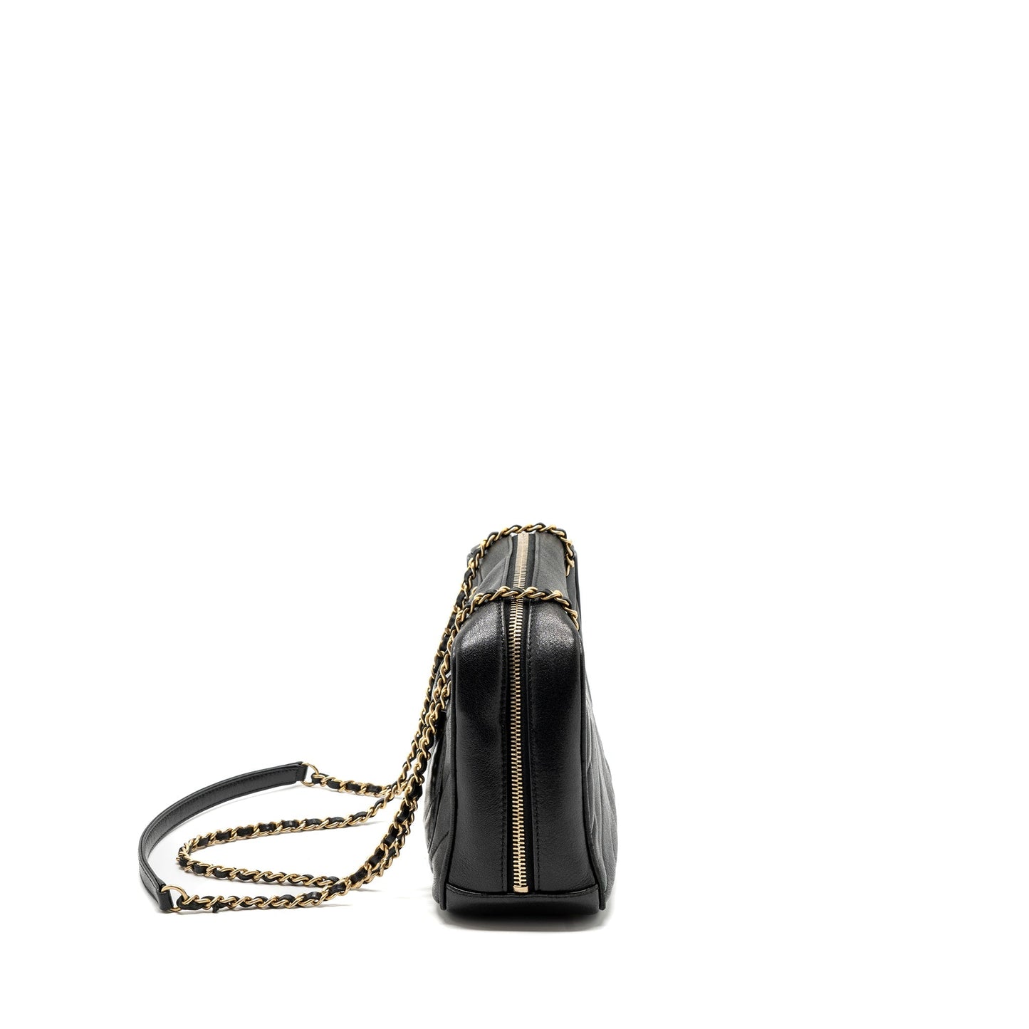 Chanel zipper camera chain bag lambskin black GHW