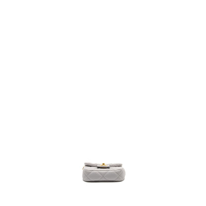 Chanel Mini Quilted Flap Card Holder with chain Lambskin Grey GHW