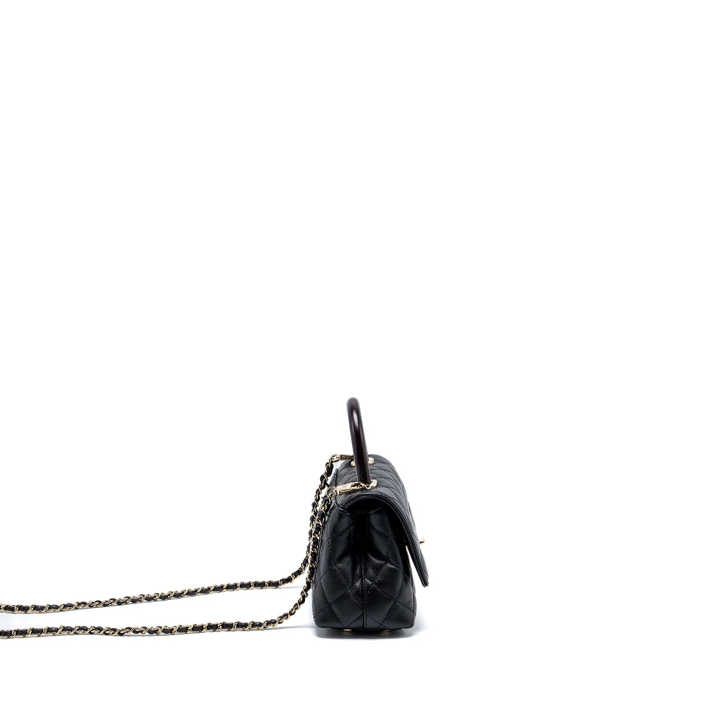 Chanel Mini Coco Handle with Lizard Embossed Handle Caviar Black LGHW (microchip)