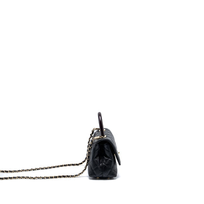 Chanel Mini Coco Handle with Lizard Embossed Handle Caviar Black LGHW (microchip)