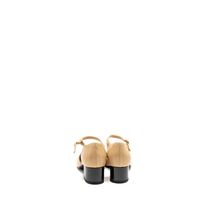 Chanel Size 36 25C Mary Janes Shiny Lambskin Beige/Black LGHW