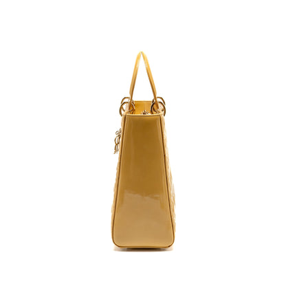 Dior Large Lady Dior Patent Leather Beige