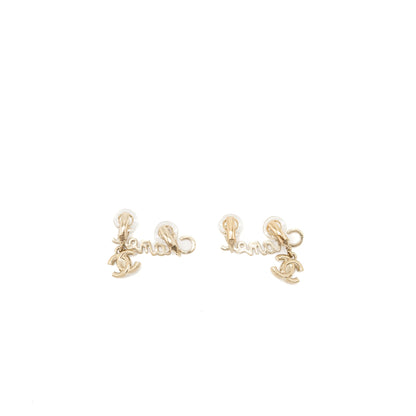 Chanel letter and cc drop ear clip gold tone