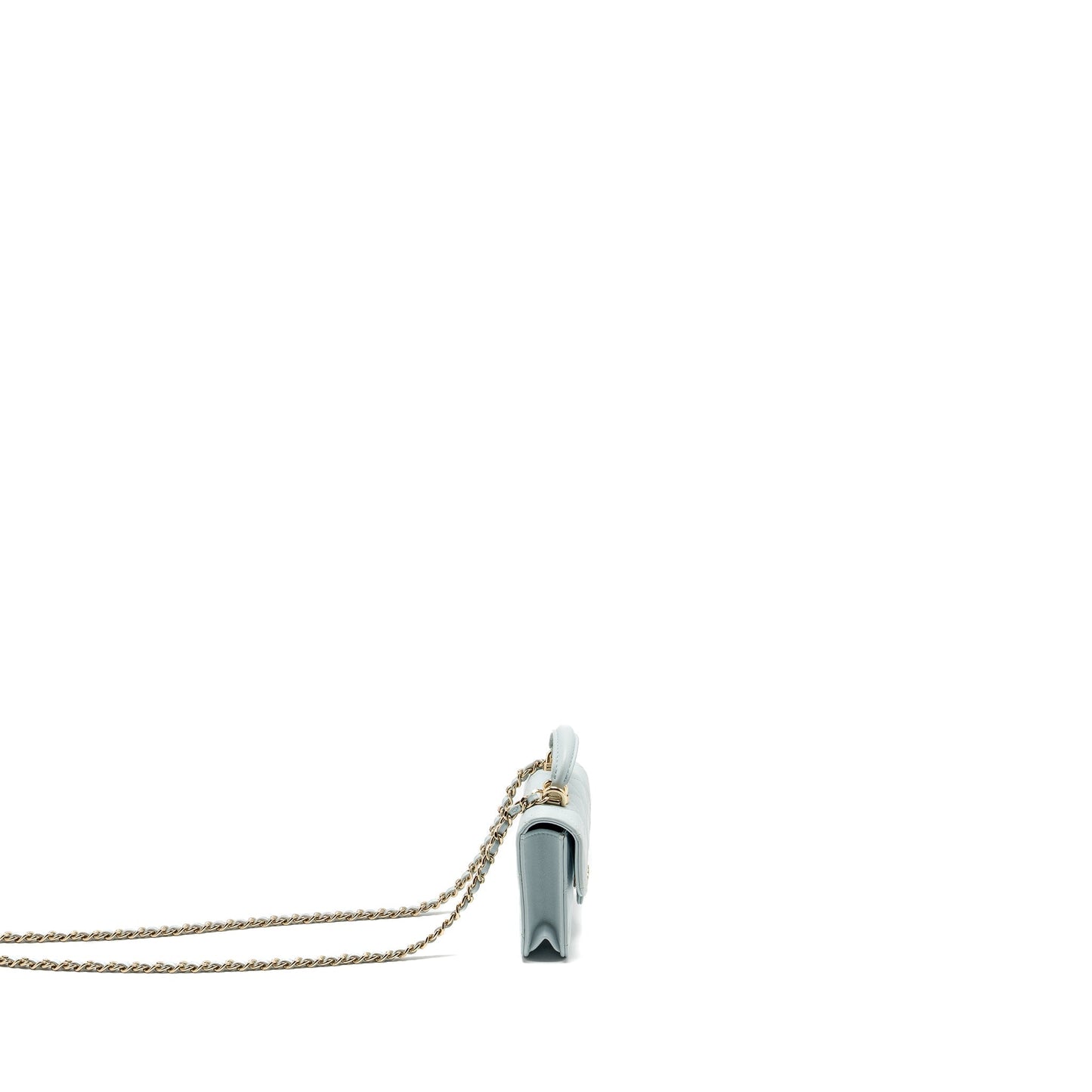 Chanel Top Handle Mini Flap Bag with Chain Lambskin Light Blue LGHW
