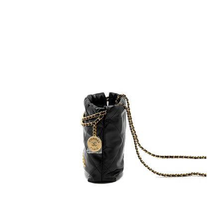 Chanel mini 22 bag shiny calfskin black brushed GHW (microchip)