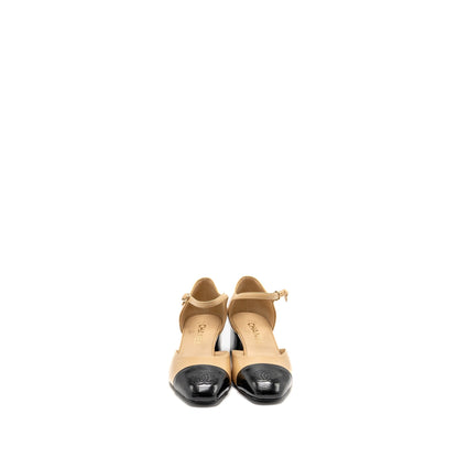 Chanel Size 36 25C Mary Janes Shiny Lambskin Beige/Black LGHW