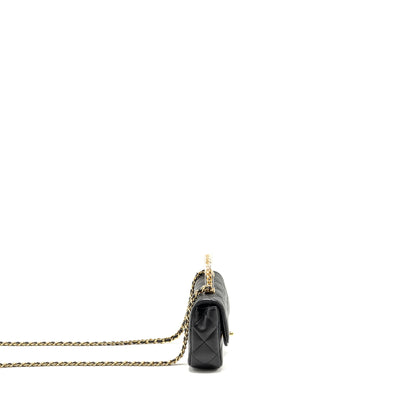 Chanel 24s Top Handle Mini Flap Bag Lambskin Black GHW (microchip)
