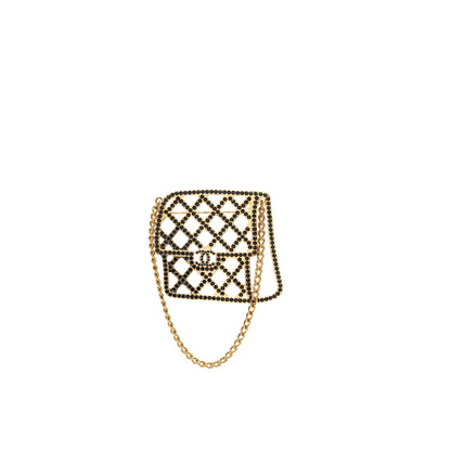 Chanel flap bag brooch with black crystal gold tone